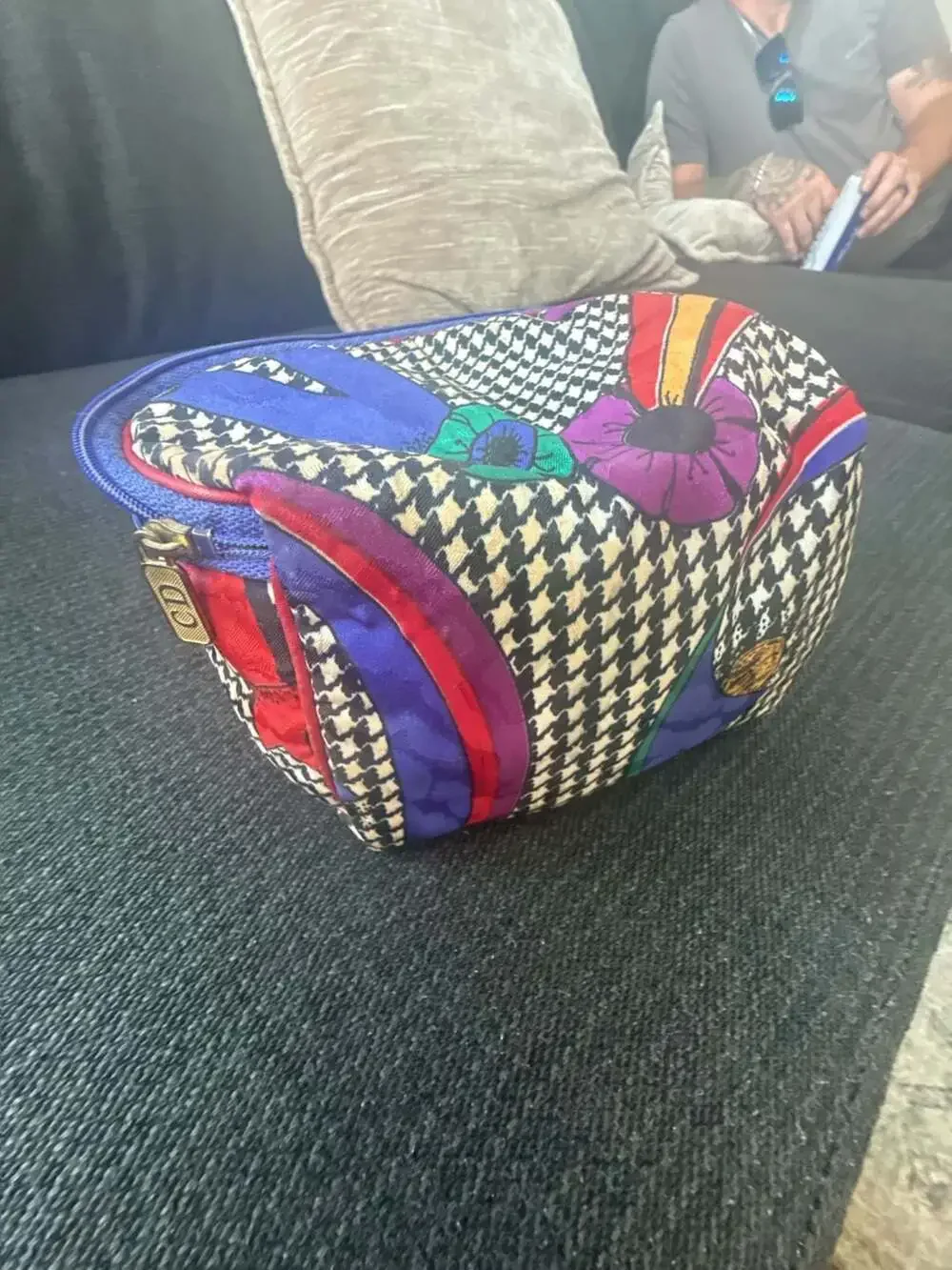 Dior Vintage Multicolor Houndstooth Clutch Cosmetics Bag